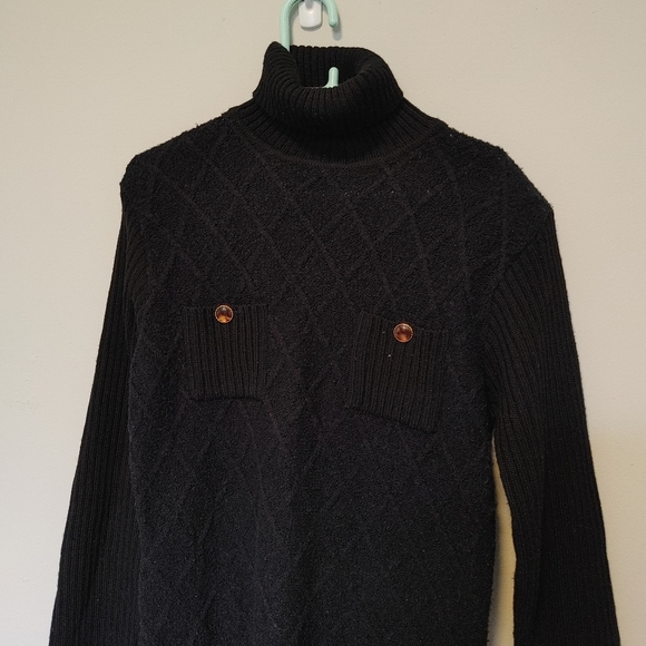 Queen Kerry Japanese Black Wool Blend Turtle Neck Sweater  Dress (Size M) - Picture 5 of 8